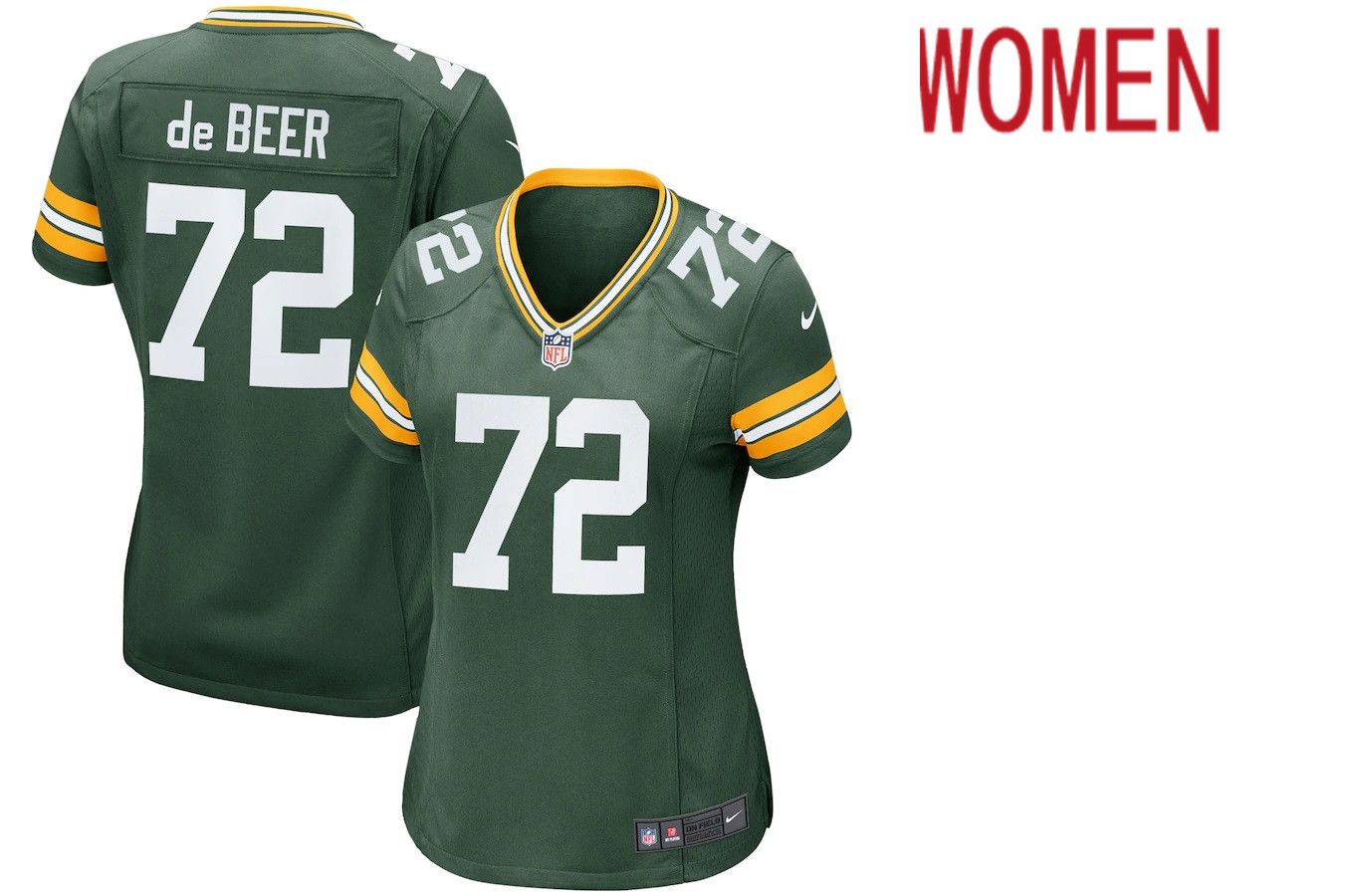 Women Green Bay Packers #72 Gerhard de Beer Nike Green Game NFL Jersey